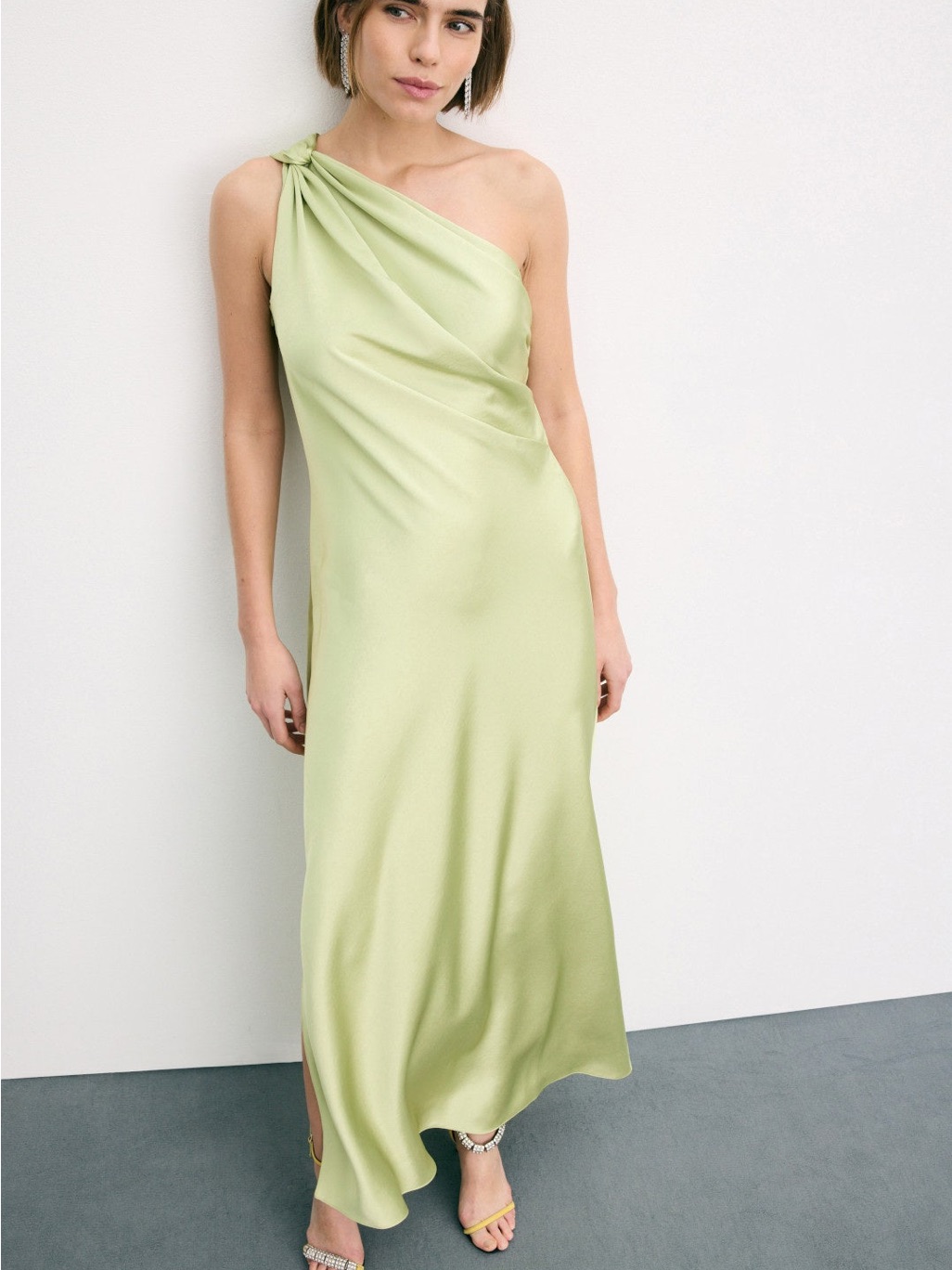 Tanya Taylor One-Shoulder Slip Dress In Pale Green